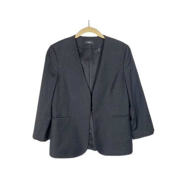 Theory Lindrayia B Continuous Black Wool Open Front Blazer Womens Size 8 - Picture 1 of 6